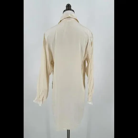 Cocoon Randi Kristoffersen Womens Ivory Silk Henley Long Sleeve Sleepshirt Sz M